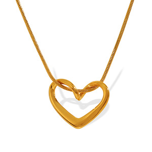 Collar con Colgante en Forma de Corazón, Chapado en Oro de 18K, Cadena Fina Tipo Serpiente, Joyería Fina para Uso Diario de Mujer - Product Image 5