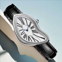 Montre à quartz PINTIME 3287L au design surrealiste fondue pour hommes et femmes, style artistique unique vintage, bracelet en cuir, montre habillée, cadeau