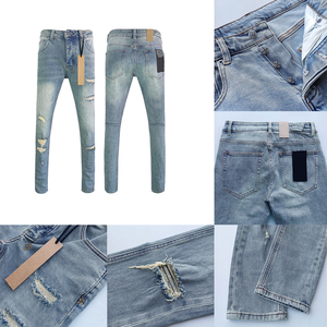 Jeans Ksubiess de Mezclilla Sólida con Estilo Vintage Desgarrado, Corte Slim, para Hombre, Estilo Urbano Y2K - Product Image 1