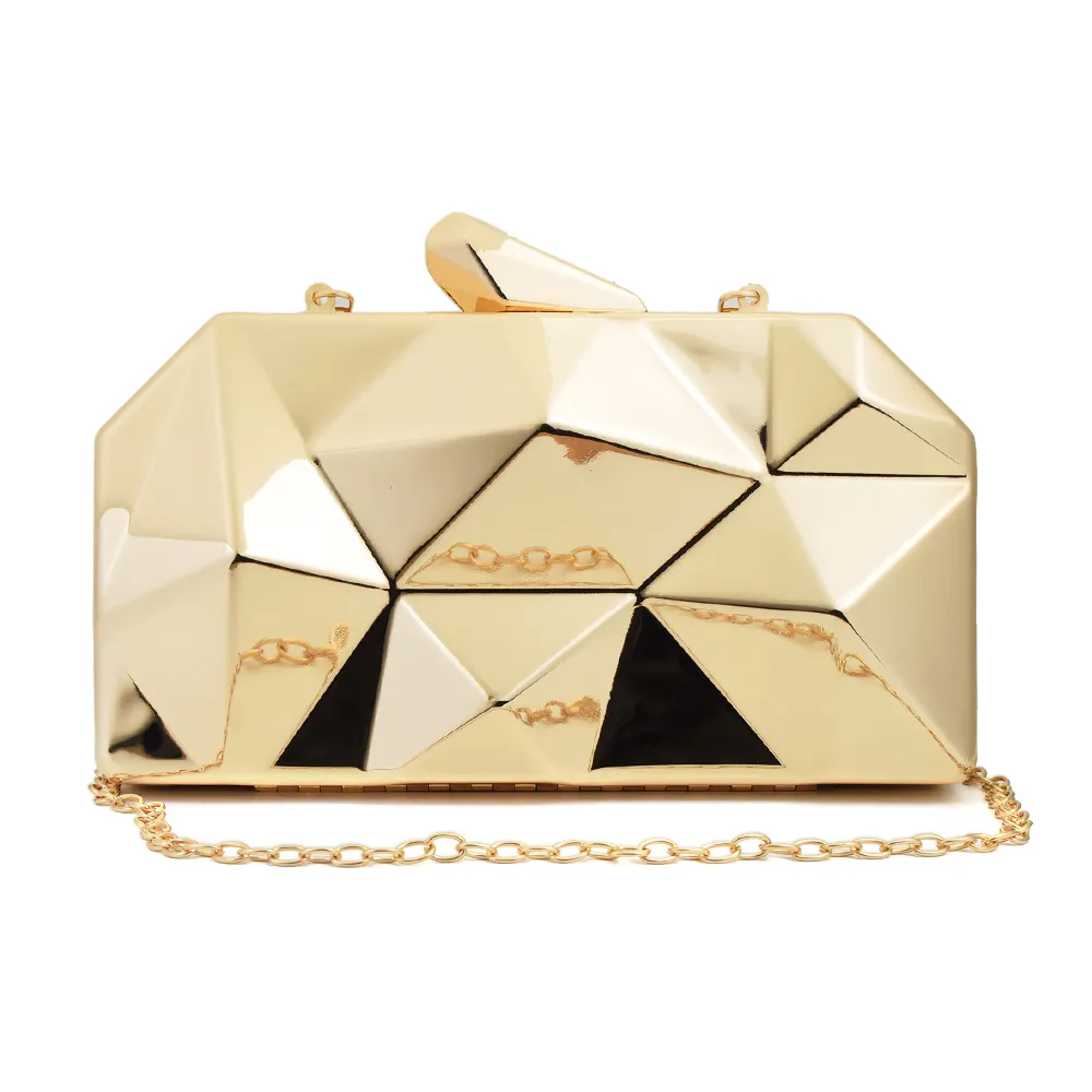 Kadın geometrik elmas parlak zincir debriyaj akşam çanta el yapımı parti omuz kutusu Metal malzeme
