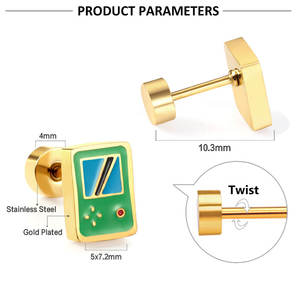 Cute Hypoallergenic 14k 18k <b>Gold</b> Plated Jewelry 316L Stainless Steel Cartoon Fashion Stud <b>Flat</b> <b>Back</b> Kids <b>Earrings</b> for Kids - Product Image 6