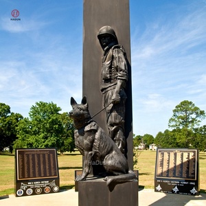 Statue commémorative militaire de soldat et de chien en bronze grandeur nature personnalisée pour l'extérieur - Product Image 6