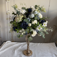 IFG Décoratif 40cm Bleu Marine et Blanc Fleurs Verdure Table Fleur Boule Centres de Table