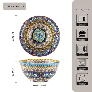 סגנון בוהמיאני מותאם אישית יצוא underglaze קרמי לוח בסגנון חד-גבול סערת מרק וקערת מרק - Product Image 6