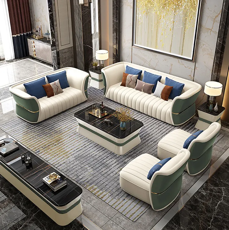 Sofás italianos para casa de luxo, capas de couro para sofá e móveis modernos de sala de estar