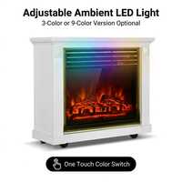 Cheminée électrique mobile autoportante avec manteau décoratif, chauffage décoratif tout-en-un avec flamme 3D et lumière LED bleue