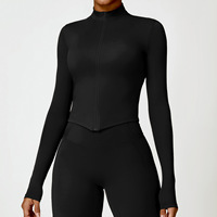 2025 nouveau logo personnalisé longue veste col montant Yoga costume femmes Fitness vêtements entraînement course sport définir Cardigan veste