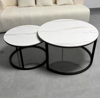 Table basse convertible de luxe pour hôtel, plateau en marbre, table ronde moderne avec rangement central en métal pour salon