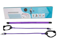 Vente flash - Barre de Pilates BEONE en acier à 3 sections, kit de bâton de yoga, bandes de résistance réglables pour exercices