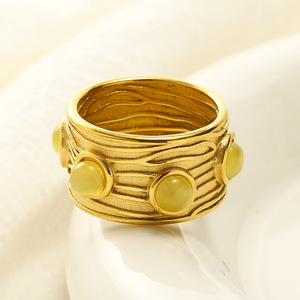 Medieval Vintage Fashion Grain Inlaid Gemstone Natural Stone Titanium Steel Jewelry Women Personalized <strong>Light</strong> Luxury Ring - Product Image 3