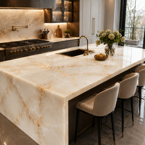 Dalle de marbre blanc onyx translucide rétroéclairée en pierre naturelle pour murs intérieurs de luxe, comptoirs et applications décoratives spectaculaires - Product Image 5