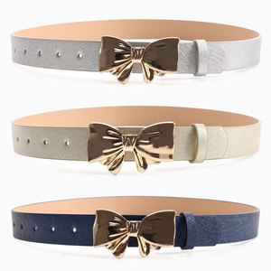 Nuova <span class=keywords><strong>Cintura</strong></span> da Donna in PU Lucido con Fibbia in Lega e Design a Fiocco Dorato Specchiato di Alta Qualità, Versatile per Jeans - Product Image 3