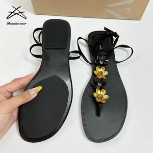 ZAR * Nuevas Sandalias planas de flores doradas para mujer de talla grande, Chanclas de playa de verano para mujer, calzado plano informal, sandalias, zapatos - Product Image 4