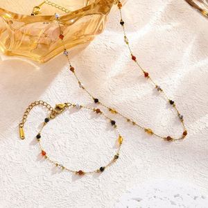 Mixed Natural Stone Stainless Steel 18K <b>Gold</b> Plated Necklace Bracelet <b>Anklet</b> Waterproof Fashion Jewelry Set for Women - Product Image 1