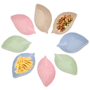 Eco Friendly Cheap Wholesale Leaves Round Flower Heart Shapes Wheat Straw Plastic Serving Small Soy Sauce Dish