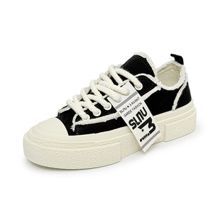 Chunky Woven Sole Canvas Sneakers Multi Color Pastel Raw <b>Edge</b> Low Top Lace Up Casual Urban Footwear - Product Image 2