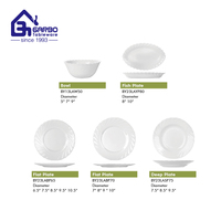 Service de table élégant en verre opale blanc, vaisselle en verre opale, ensemble de dîner, bol et assiette en verre opale, vente chaude