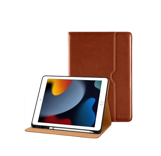 Untuk iPad 9/8/7 generasi 10.2 inci casing 2021/2020/2019, penutup dudukan Folio bisnis kulit Premium