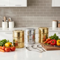Boîte à lunch de luxe en acier inoxydable doré de 15 cm, 4 étages, gravée de motifs floraux, empilable, pour mariage ou cadeau