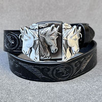 Ceinture de style cowboy vintage sculptée, avec boucle lisse en alliage et clip pour briquet, imprimée par transfert thermique à motif cheval western animalier, nouveau style