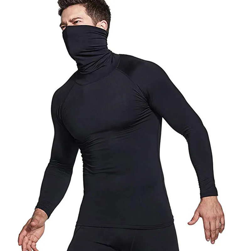 Mannen Thermische Wintergear Compressie Baselayer Mock Lange Mouw Fietsen T-shirt Stijlvolle Mannen Shirts Hoge Kraag T-shirts