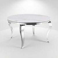 Table de salle à manger ronde moderne de luxe à prix d'usine pour hôtel, maison, restaurant et atelier, plateau en marbre avec pieds en acier inoxydable