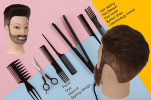 Cabeza de maniquí para hombre, 100% de cabello humano con barba, cabeza de entrenamiento marrón oscuro, maniquí de peluquero - Product Image 6