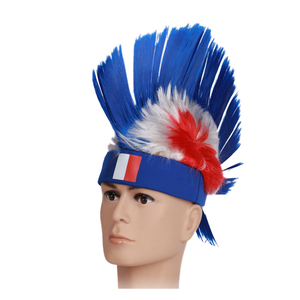 Logo personnalisé 2026 France Fans de Football Produits Giveaway Cockscomb Perruque <span class=keywords><strong>Fous</strong></span> Français Football Fans Mohawk Perruques avec Bandeau - Product Image 1