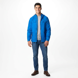 Custom Wholesale Vintage Color Block Lightweight Windproof <b>Canvas</b> Sport Street Running Hooded Windbreaker Jacket Men Stand Front - Product Image 1