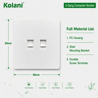 Kolani Enchufe de Pared Doble Cat6 RJ45 para Computadora, Estándar del Reino Unido, Blanco Mate, Resistente a los Rayos UV, Retardante de Llama, Doble Salida Ethernet