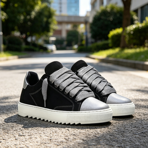 Luxury Trendy Skate Shoes with Gold <b>Heel</b> Spliced Designer Casual Shoes Non-slip Lace-up Dirty Style Skateboard Shoes - Product Image 6