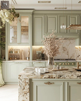 Ensemble d'armoires de cuisine en bois massif de style moderne et luxueux, design simple, blanc et vert, style français, personnalisable
