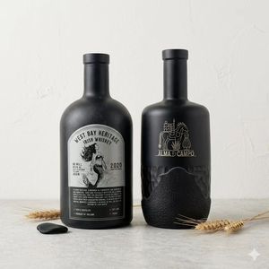 Botella de <span class=keywords><strong>Licor</strong></span> de Vidrio <span class=keywords><strong>Negro</strong></span> Esmerilado de 700 ml con Logotipo Personalizado, Etiqueta Personalizada, Botella de Vidrio para Whisky, Embalaje para Marcas de Whisky - Product Image 1