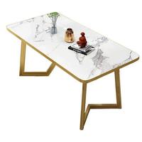 Ensemble de table à manger en marbre de luxe moderne avec chaises en cuir PU et cadre doré, meubles pour salle à manger, café, restaurant