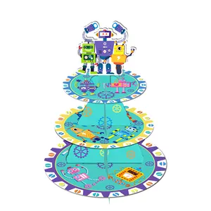 DT063 Cartoon Robot Party Theme Cake Stand 3 Tier Cupcake Stand decorazioni per feste per forniture per feste di compleanno