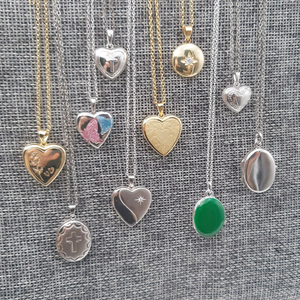 Marco de cerradura de corazón ovalado redondo de Cz chapado en oro de 18k, joyería personalizada, foto, medallón de memoria, COLLAR COLGANTE - Product Image 2