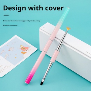 Juego de cepillos de uñas de doble cabezal con mango metálico, cepillo de uñas de doble propósito de un solo trazo, especial para salón de uñas, compatible con logotipo personalizado - Product Image 4