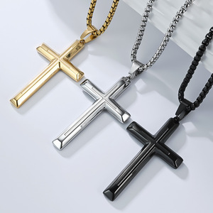 Unisex <b>Cross</b> Pendant Necklace Stainless Steel Gold Plated Everyday Wear - Product Image 2