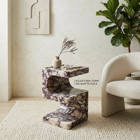 Table d'appoint en marbre Calacatta Viola d'Italie en forme de C, fabricant chinois, meuble pour salon, table d'appoint de canapé, vente en gros