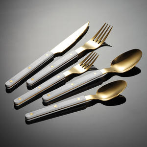 Manche en acrylique gris argent ensemble de <span class=keywords><strong>couverts</strong></span> en acier inoxydable couteau fourchette cuillère vaisselle cuisine occidentale vaisselle - Product Image 3