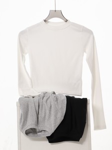 Essentials Women's Fitted Long Sleeve Crop Tops 230gsm Cotton Spandex <strong>Basic</strong> Stretch <strong>Tees</strong> for Layering - Product Image 3