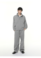 Ensemble de survêtement décontracté 2 pièces pour homme : pull oversize à col montant et demi-boutons, et pantalon large à cordon de serrage