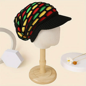 Bonnet reggae jamaïcain chaud avec bord rayé coloré étendu arc-<span class=keywords><strong>en</strong></span>-ciel tricoté pull chapeau - Product Image 2