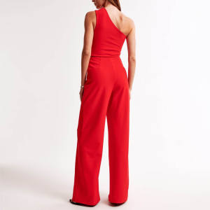 Großhandel Schicker Eleganter Abendanzug Bürodamen Hochgeschnittener Asymmetrischer Atmungsaktiver Design-Jumpsuit mit Einer Schulter und Weitem Bein - Product Image 4