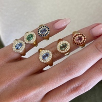Maßgefertigter Schmuck 18K Vergoldete Ovale Zirkon-Blumen-Halo-Ringe Vintage Cocktail-Schmuck Farbenfrohe Geschenke für Frauen Großhandel OEM ODM