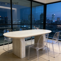 Ensemble table et chaises de salle à manger de luxe en fibre de verre avec impression travertin Wabi Sabi moderne, table à manger 4 places pour la maison