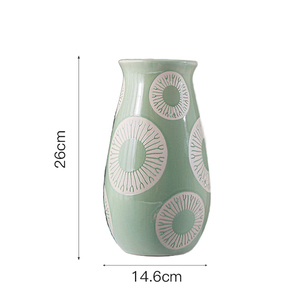 Floreros de primavera Cerámica Decalcomania Decoración de sala de estar Jarrones de cerámica verde con precio barato - Product Image 5