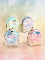 Mini sacs multifonctionnels mignons en PVC, porte-clés colorés, mini sacs laser, porte-clés avec fermeture éclair, sac fourre-tout à nœud papillon, porte-monnaie pour écouteurs, baume à lèvres