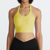 Débardeur côtelé avec logo personnalisé, couleur unie, respirant, dos nu, yoga, gym, sport, soutien-gorge côtelé, conjuntos para mujeres