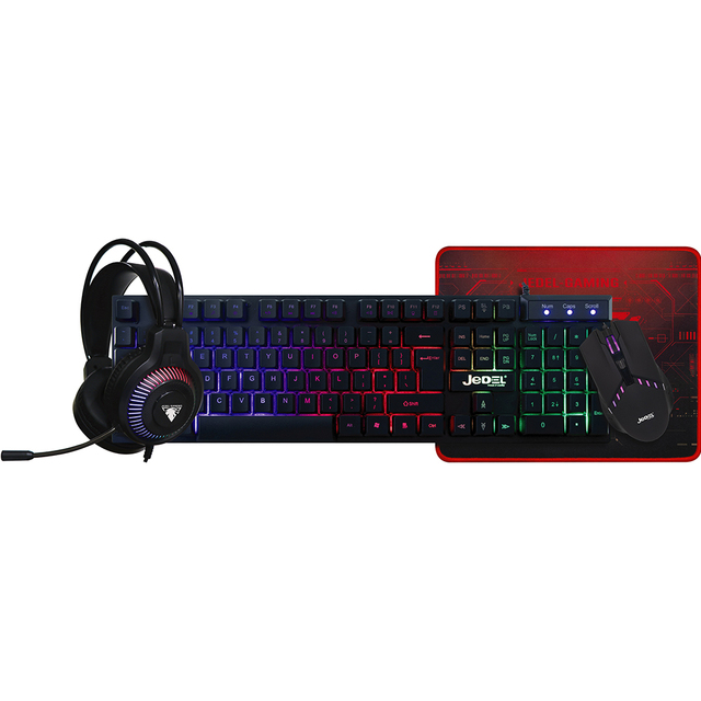 4IN1 Wired Gaming Keyboard Mouse Mousepad Headset Headphones Combos Set Gaming Keyboard  with Laser Lighting Keycap Set for Pc